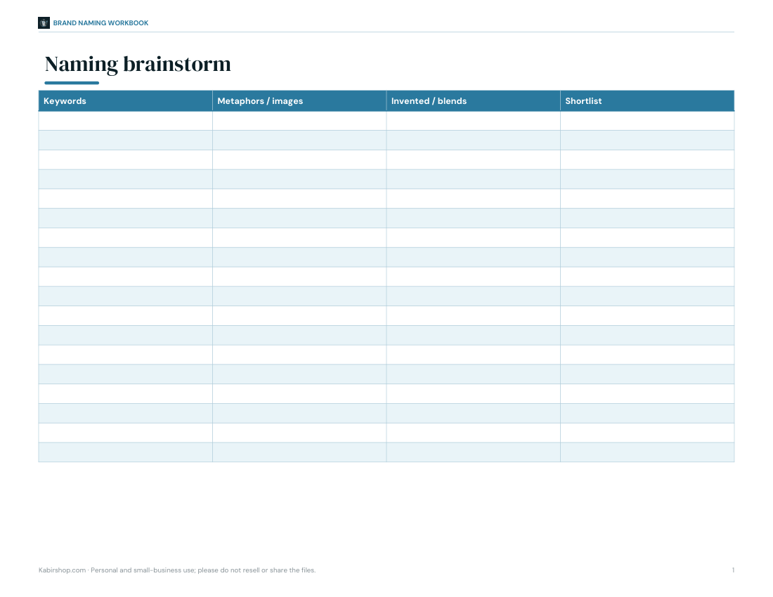 Preview of the first page of Brainstorm sheet